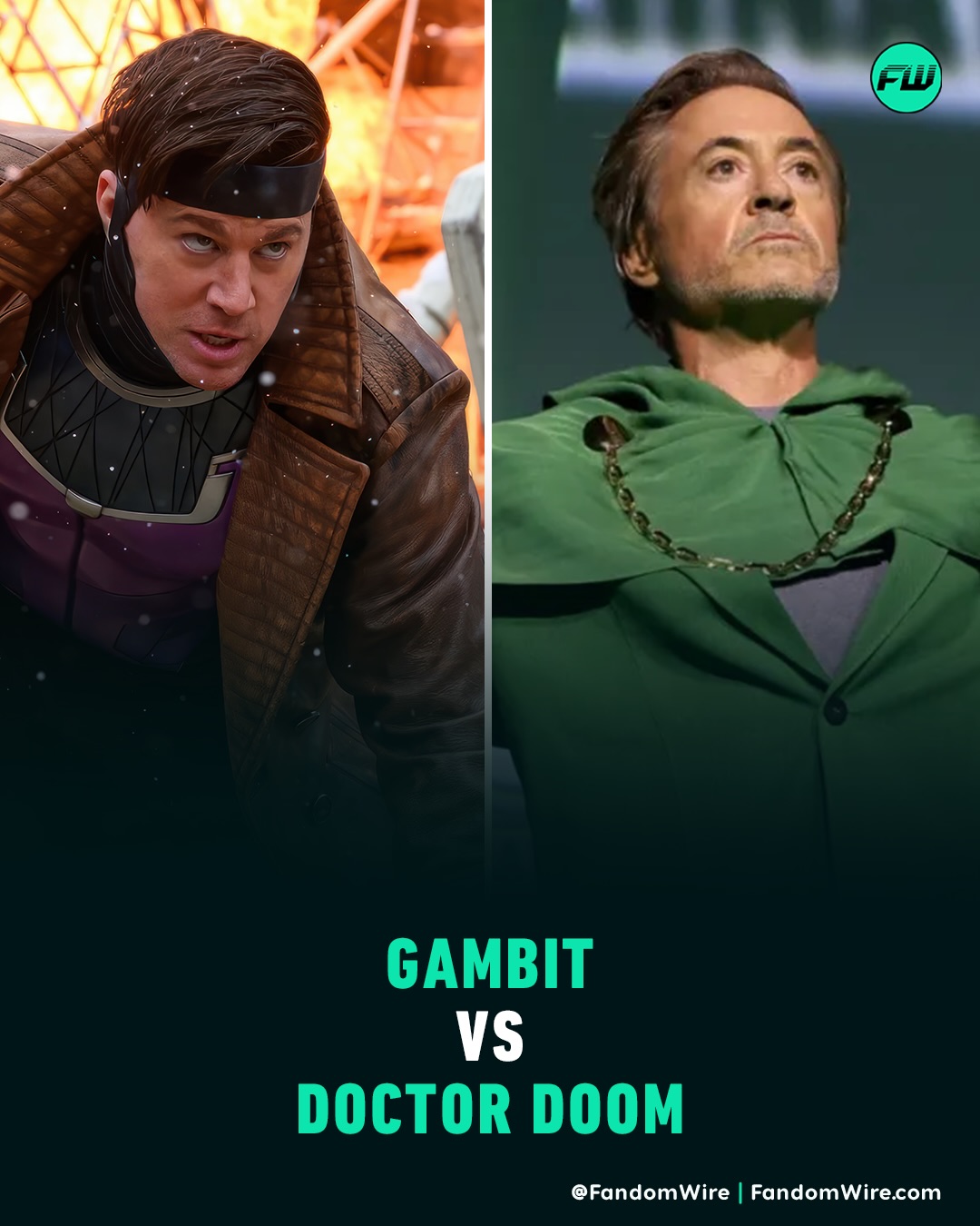 May be an image of costume, poster and text that says 'FW GAMBIT VS DOCTOR DOOM @FandomWire @FandomWireFandomWire.com FandomWire.com'