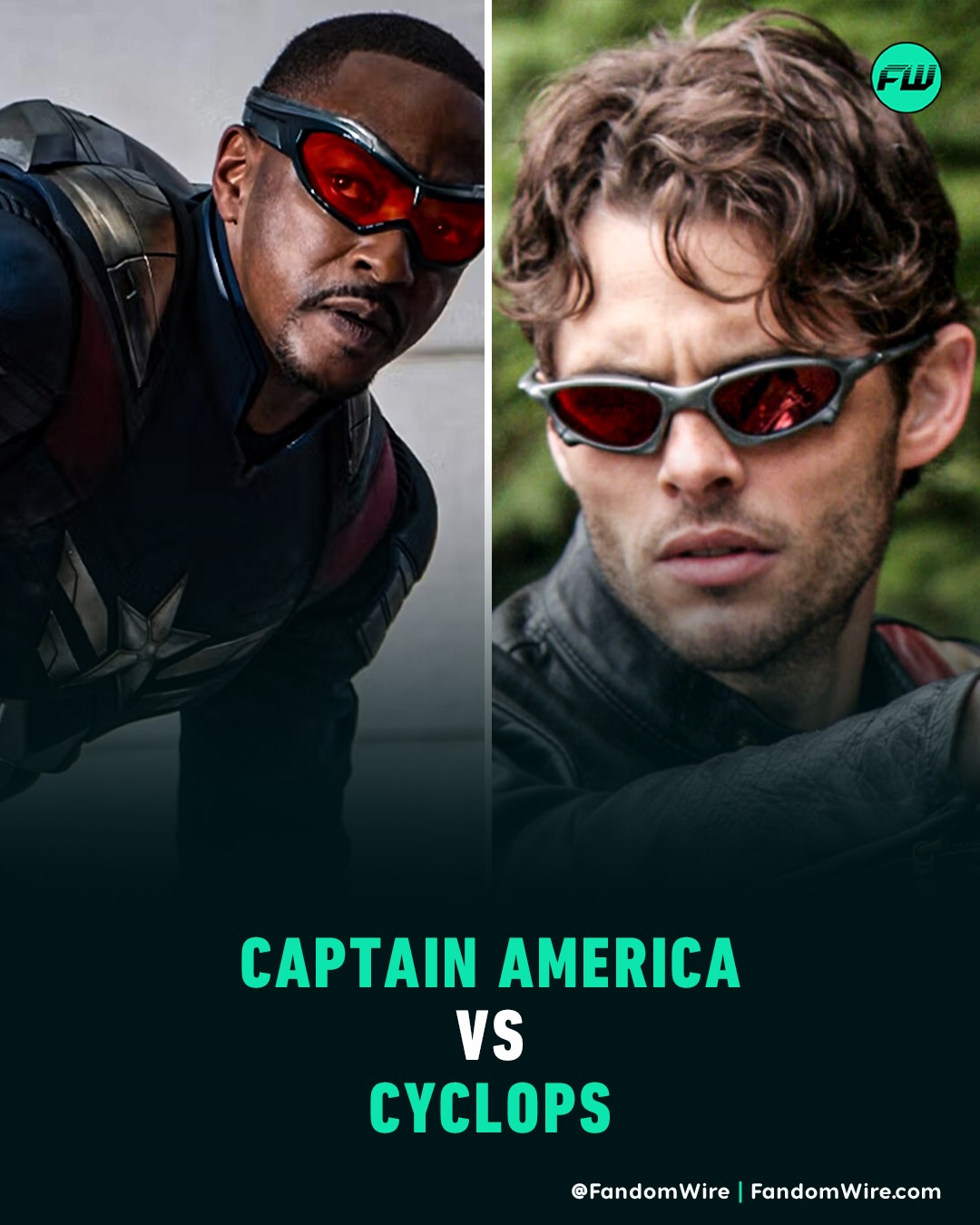 May be an image of poster and text that says 'FW FW CAPTAIN AMERICA VS CYCLOPS @FandomWire FandomWire.com andom'
