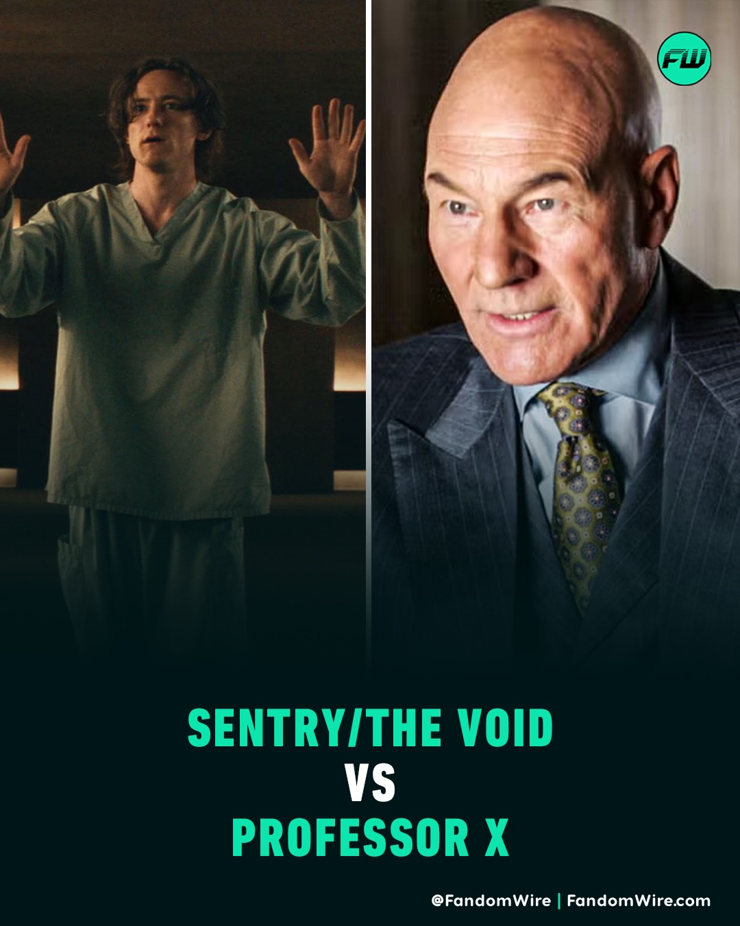 May be an image of poster and text that says 'FW FW SENTRY/THE VOID VS PROFESSOR χ @FandomWire @FandomWire|FandomWire.com FandomWire.com'